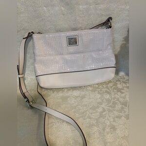 Anne Klein Elegant Cream Lion Logo and Textured Shoulder Bag